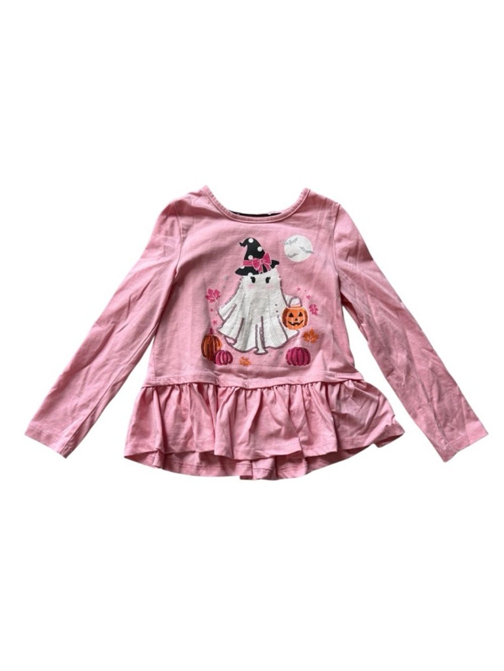 Cynthia Rowley Pink Long-Sleeve Ghost Peplum Top with Black Polka Dot Leggings - Picture 2 of 15